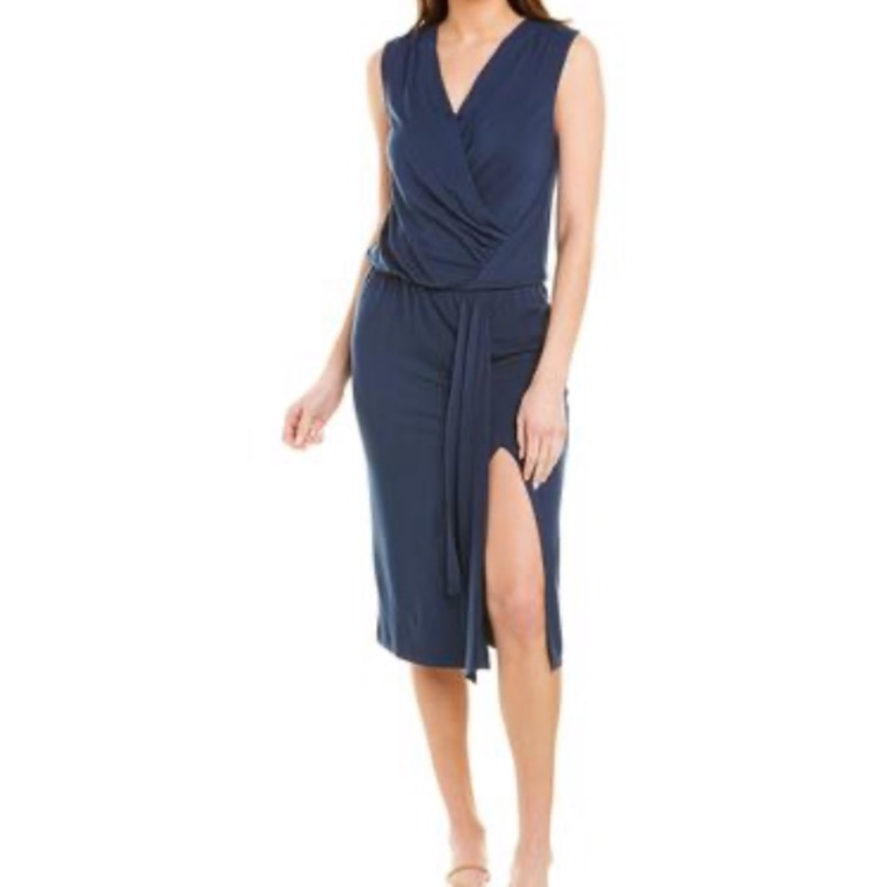 Navy Blue Dress Midi Modal Cotton Krisa Surplice Eclipse